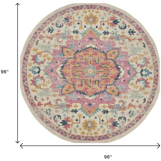 8' Pink And Ivory Southwestern Distressed Round Rug Photo 3
