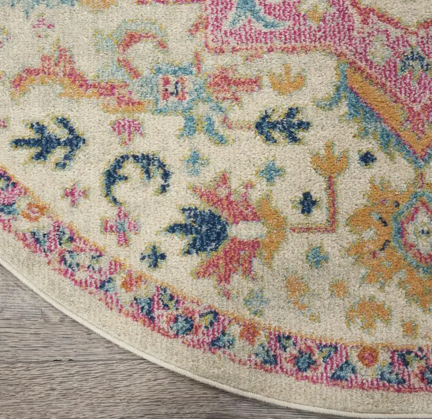 8' Pink And Ivory Southwestern Distressed Round Rug Photo 8