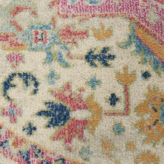 8' Pink And Ivory Southwestern Distressed Round Rug Photo 9