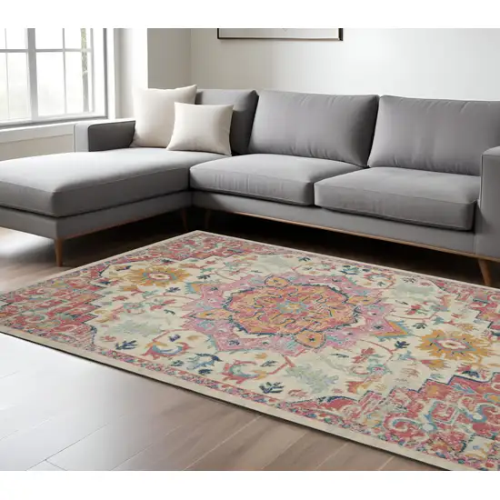 Pink And Ivory Southwestern Distressed Area Rug Photo 1