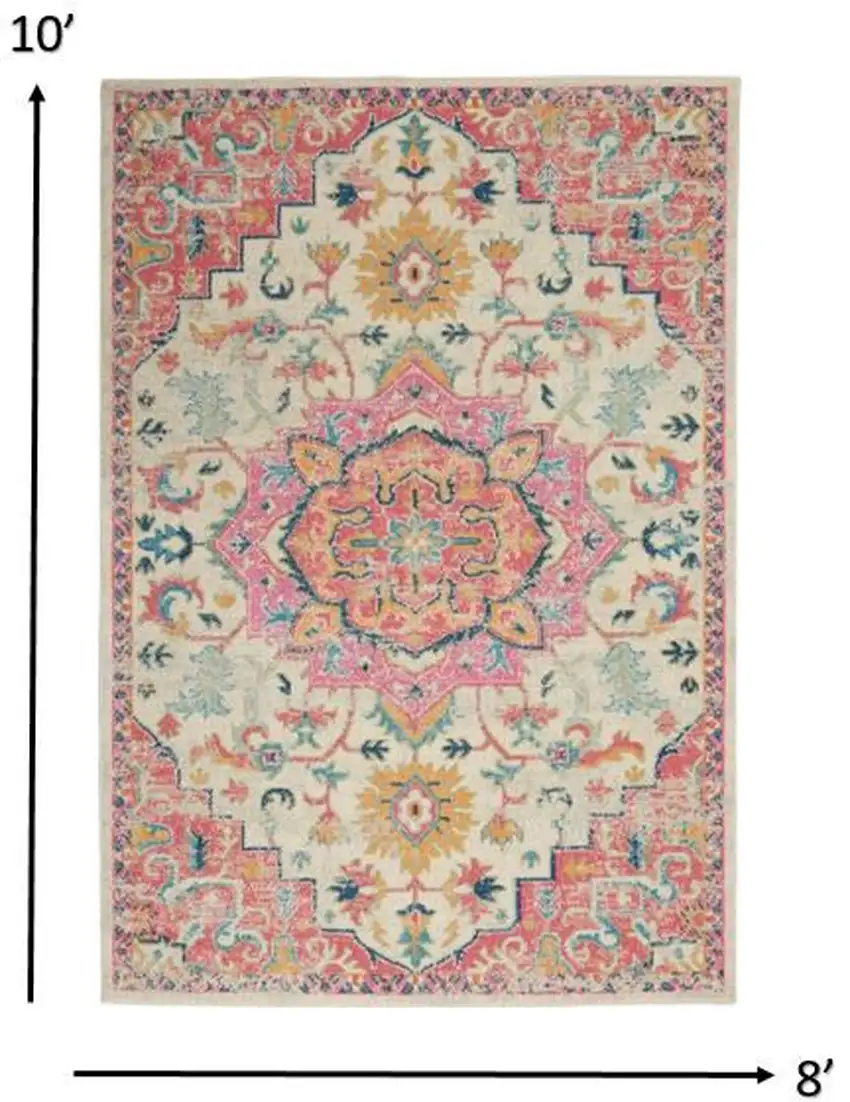 Ivory and Pink Medallion Area Rug Photo 5