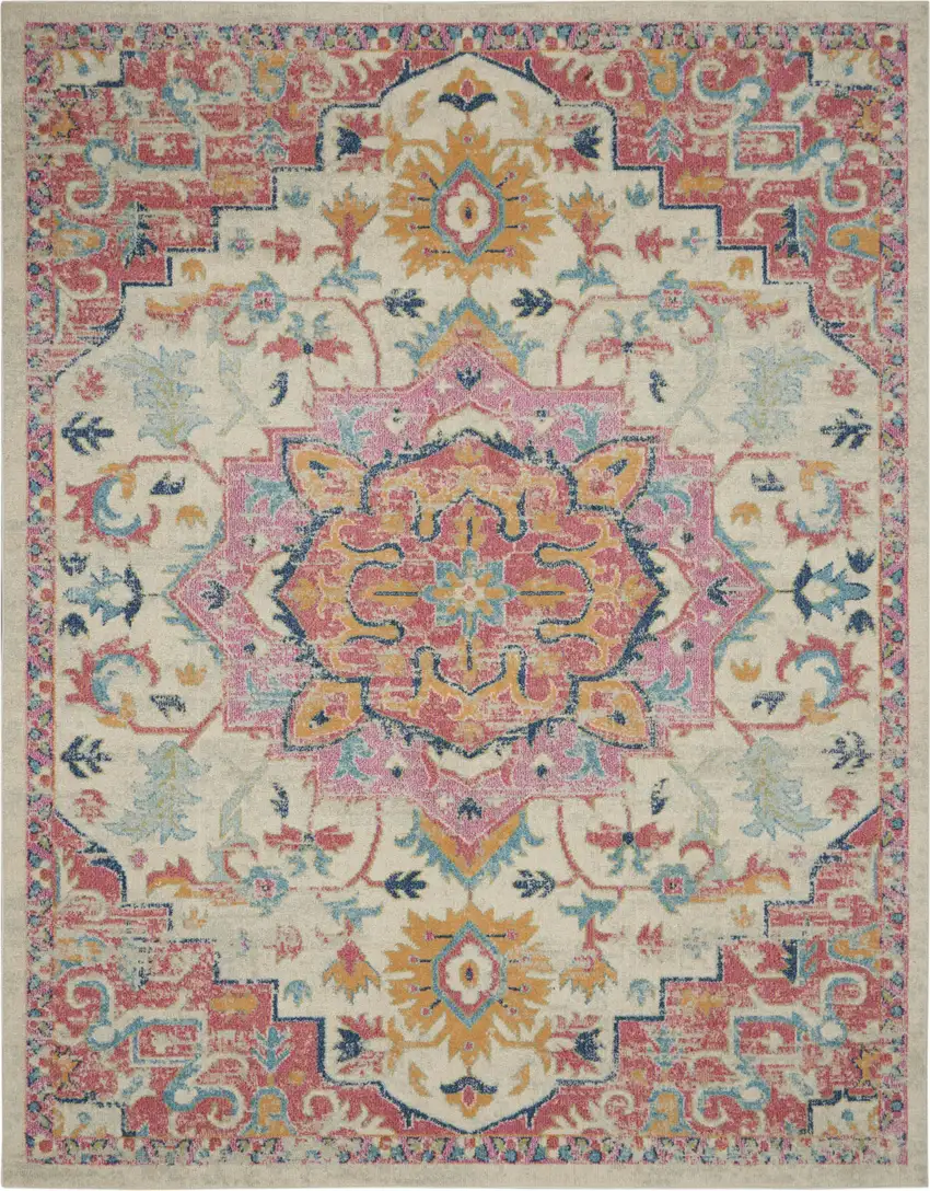 Pink And Ivory Southwestern Dhurrie Area Rug Photo 1