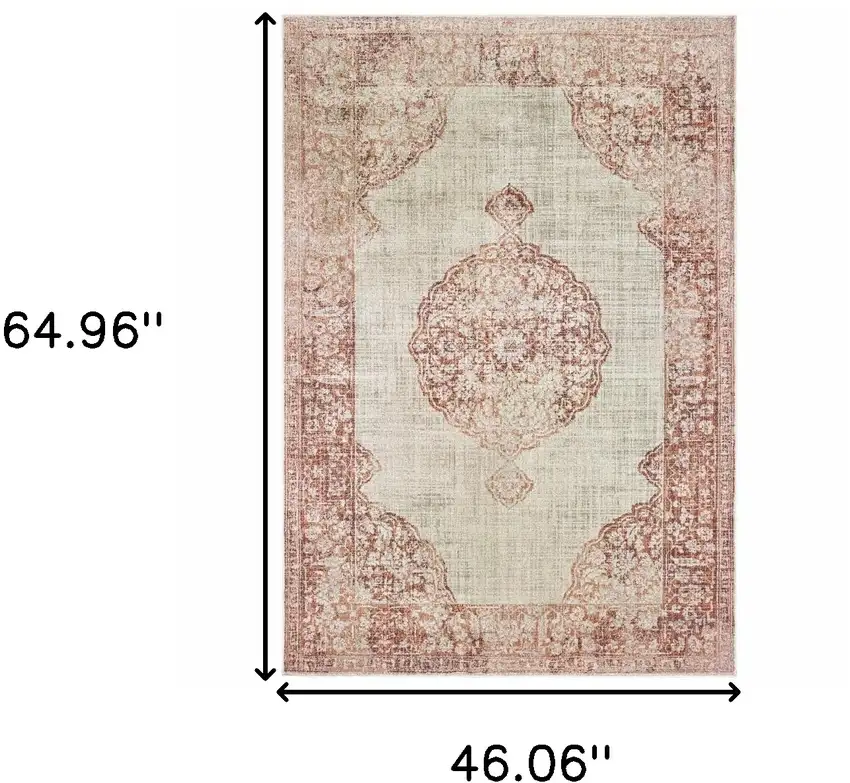 Ivory and Pink Medallion Area Rug Photo 6