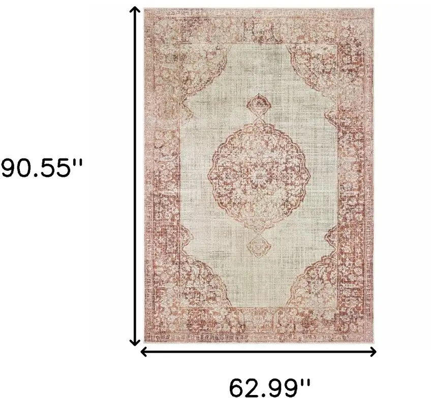 Ivory and Pink Medallion Area Rug Photo 6