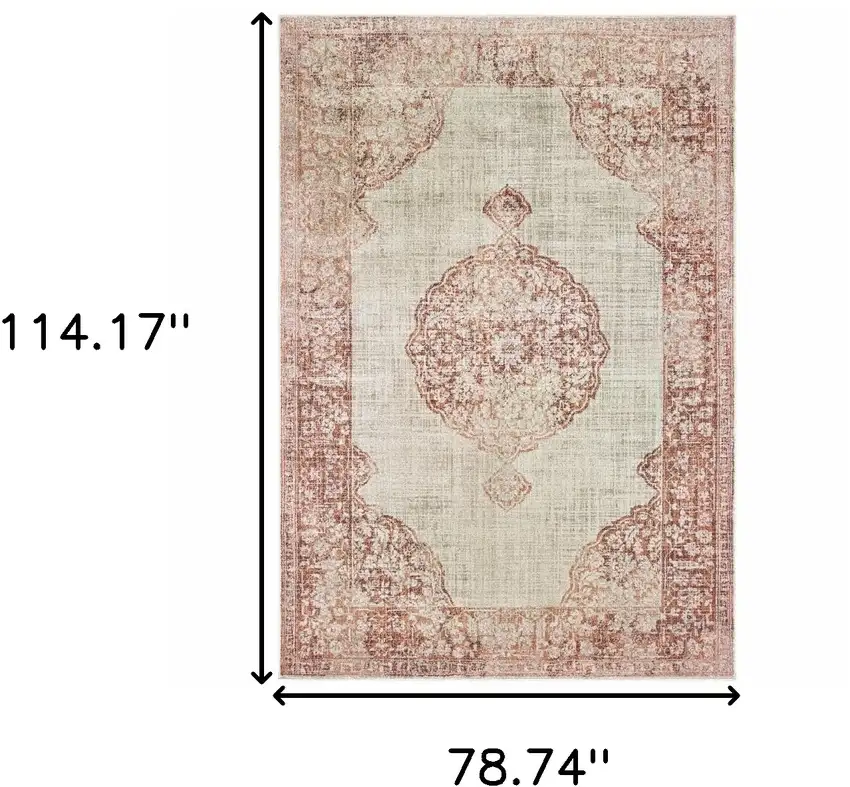 Ivory and Pink Medallion Area Rug Photo 6