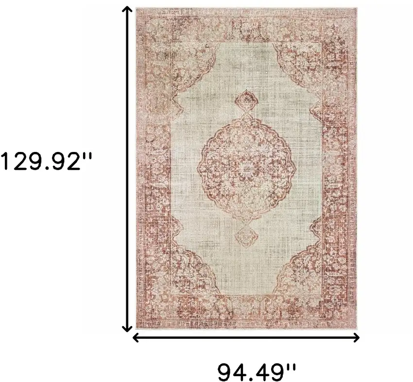 Ivory and Pink Medallion Area Rug Photo 6