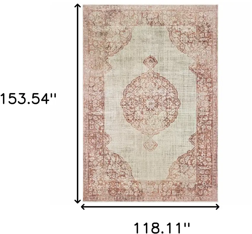 Ivory and Pink Medallion Area Rug Photo 6
