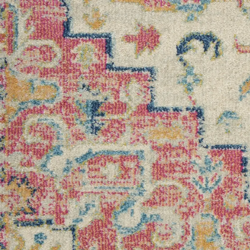 6' Pink And Ivory Southwestern Distressed Runner Rug Photo 5