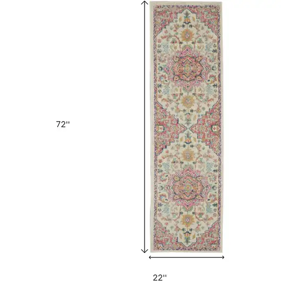 6' Pink And Ivory Southwestern Distressed Runner Rug Photo 8