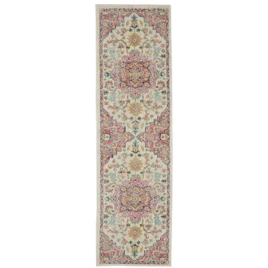 6' Pink And Ivory Southwestern Distressed Runner Rug Photo 2