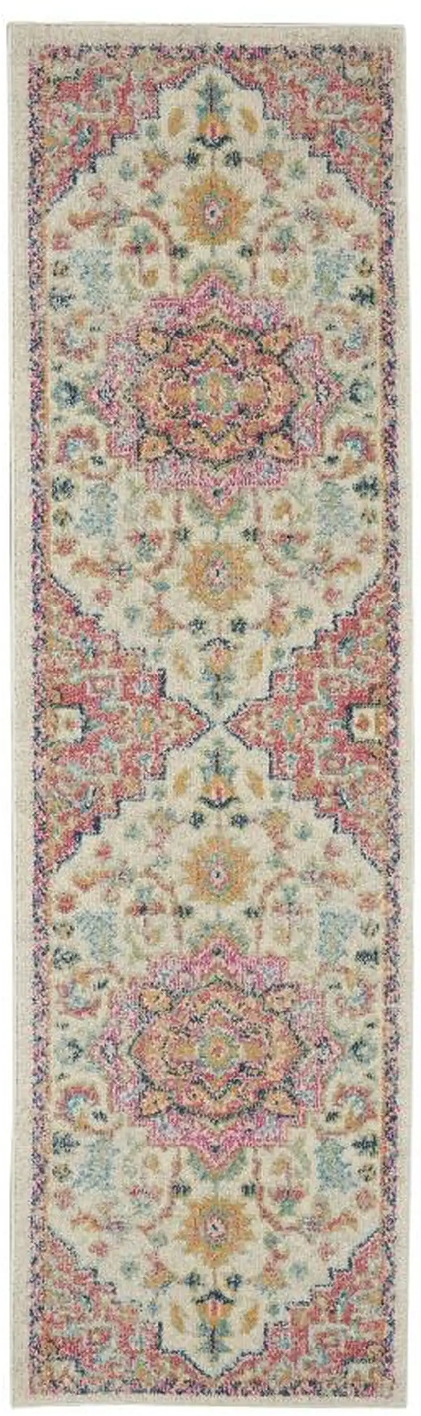 6' Pink And Ivory Southwestern Distressed Runner Rug Photo 2