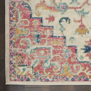 Photo of Ivory and Pink Medallion Runner Rug