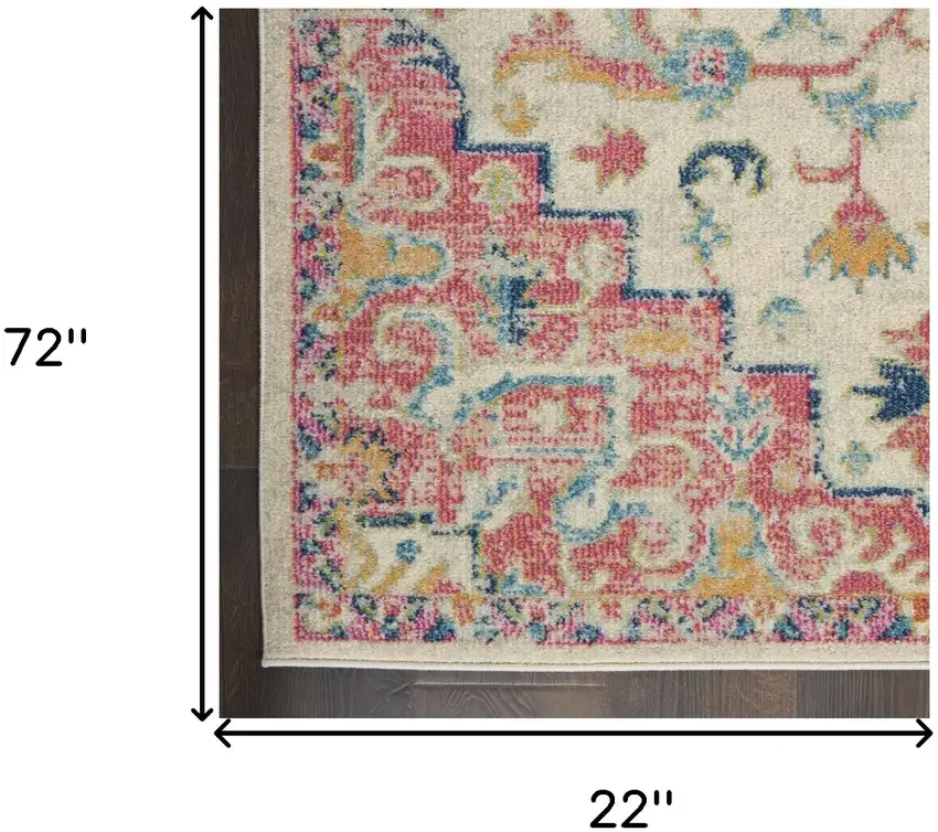 6' Pink And Ivory Southwestern Distressed Runner Rug Photo 9