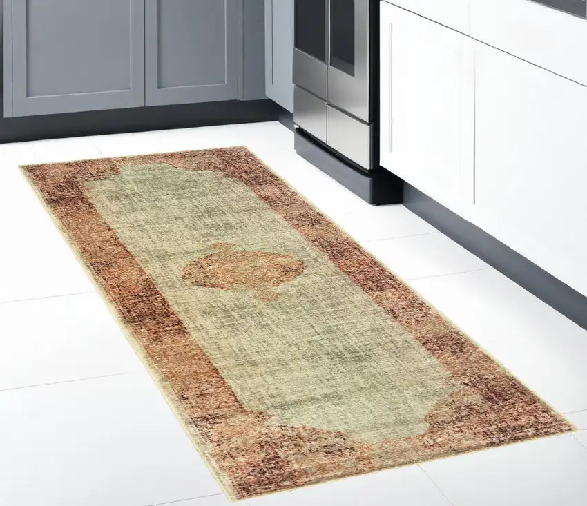 2' X 8' Ivory And Pink Medallion Runner Rug Photo 1