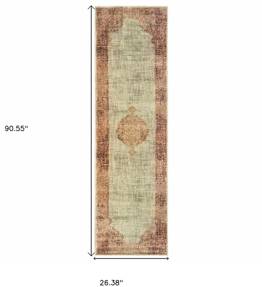 Ivory and Pink Medallion Runner Rug Photo 6