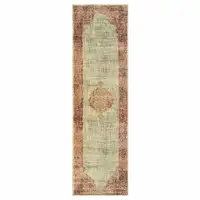 Photo of Ivory and Pink Medallion Runner Rug