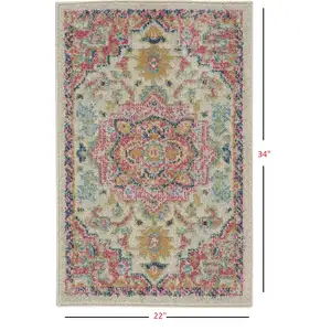 Photo of Ivory and Pink Medallion Scatter Rug