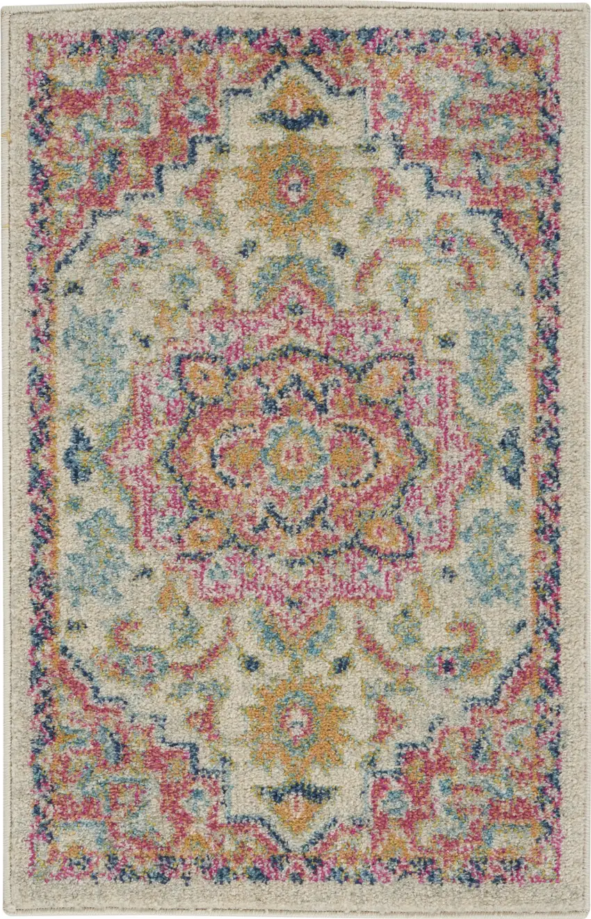 Pink And Ivory Southwestern Dhurrie Area Rug Photo 2