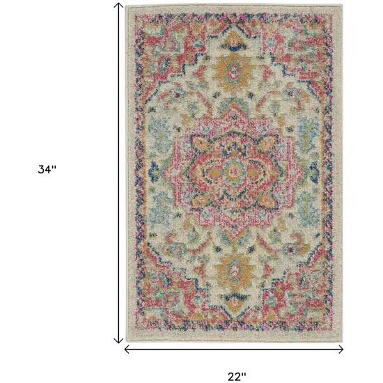 Pink And Ivory Southwestern Distressed Area Rug Photo 3