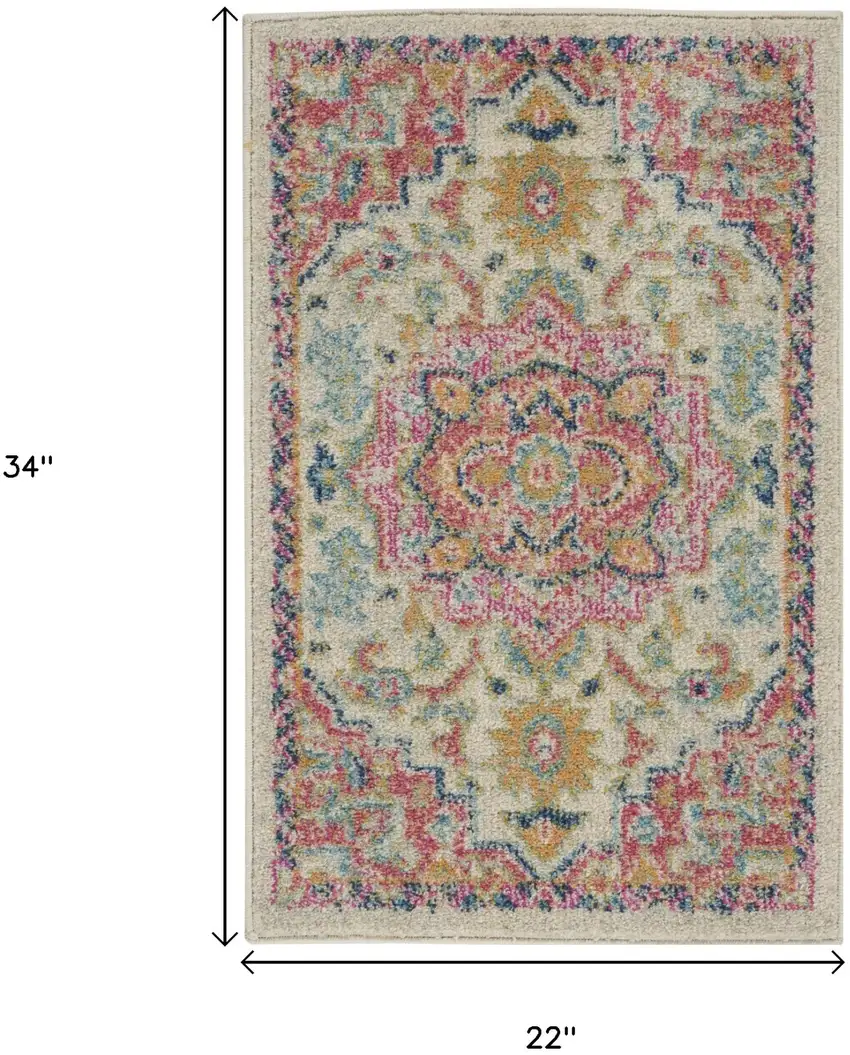 Pink And Ivory Southwestern Distressed Area Rug Photo 3