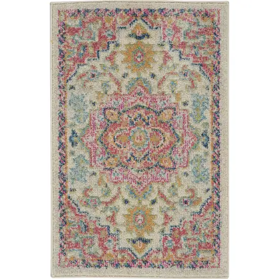 Pink And Ivory Southwestern Distressed Area Rug Photo 2