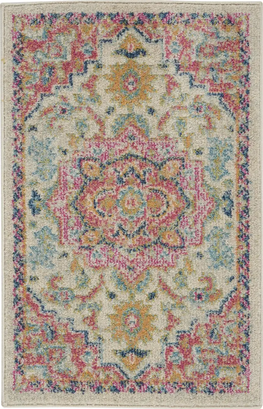 Pink And Ivory Southwestern Distressed Area Rug Photo 2