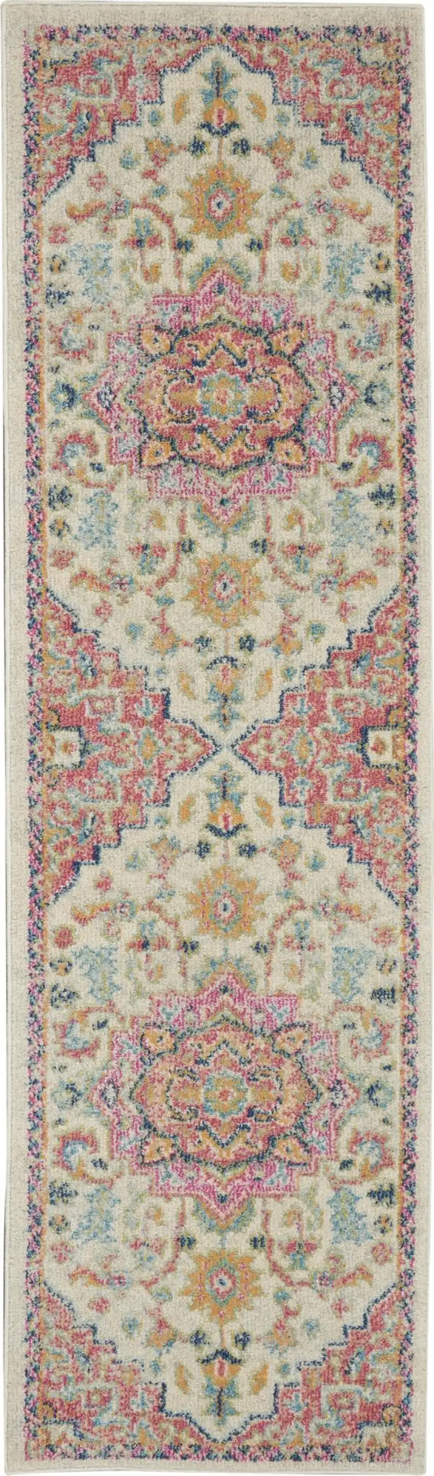 8' Pink And Ivory Southwestern Distressed Runner Rug Photo 9