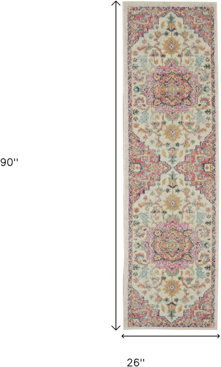 8' Pink And Ivory Southwestern Distressed Runner Rug Photo 3