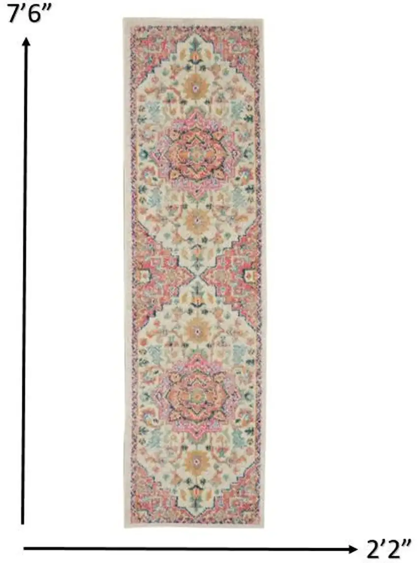 Ivory and Pink Medallion Scatter Rug Photo 4