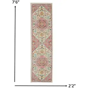 Photo of Ivory and Pink Medallion Scatter Rug