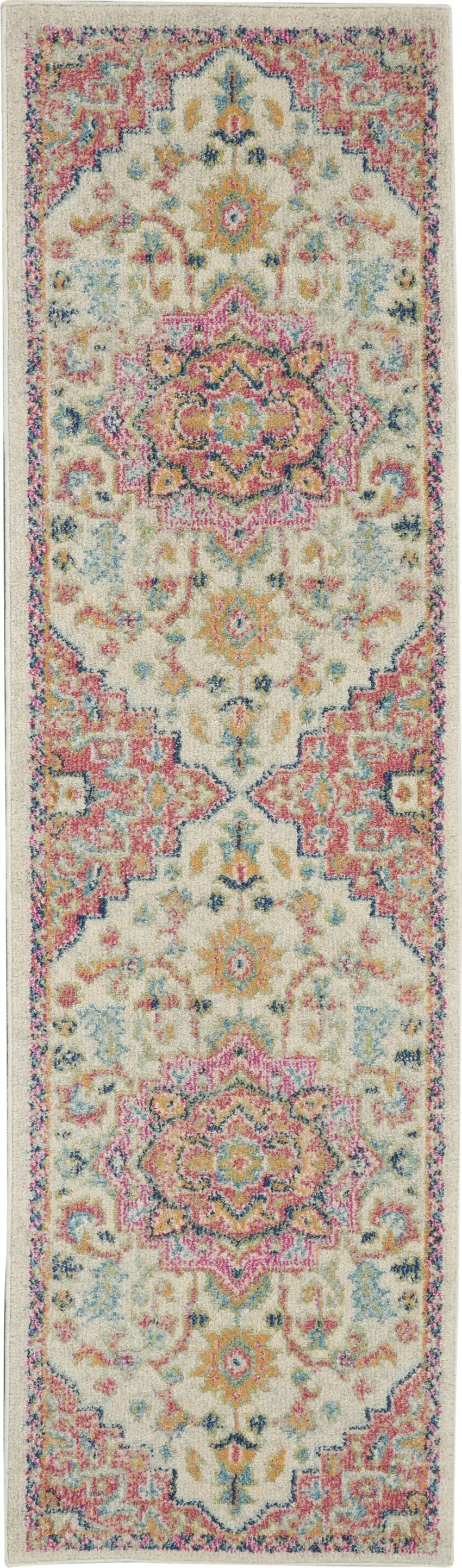Ivory and Pink Medallion Scatter Rug Photo 1