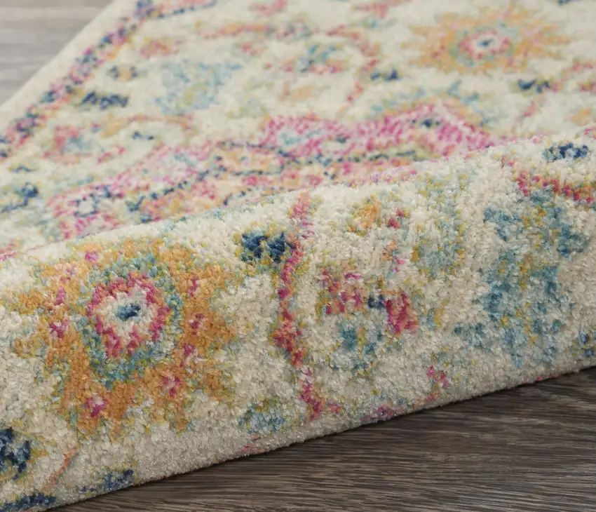 8' Pink And Ivory Southwestern Distressed Runner Rug Photo 7