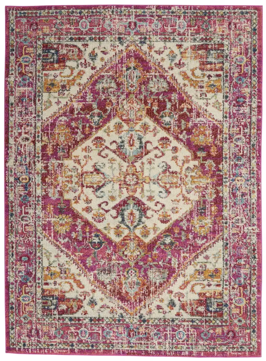 Ivory and Pink Oriental Area Rug Photo 1