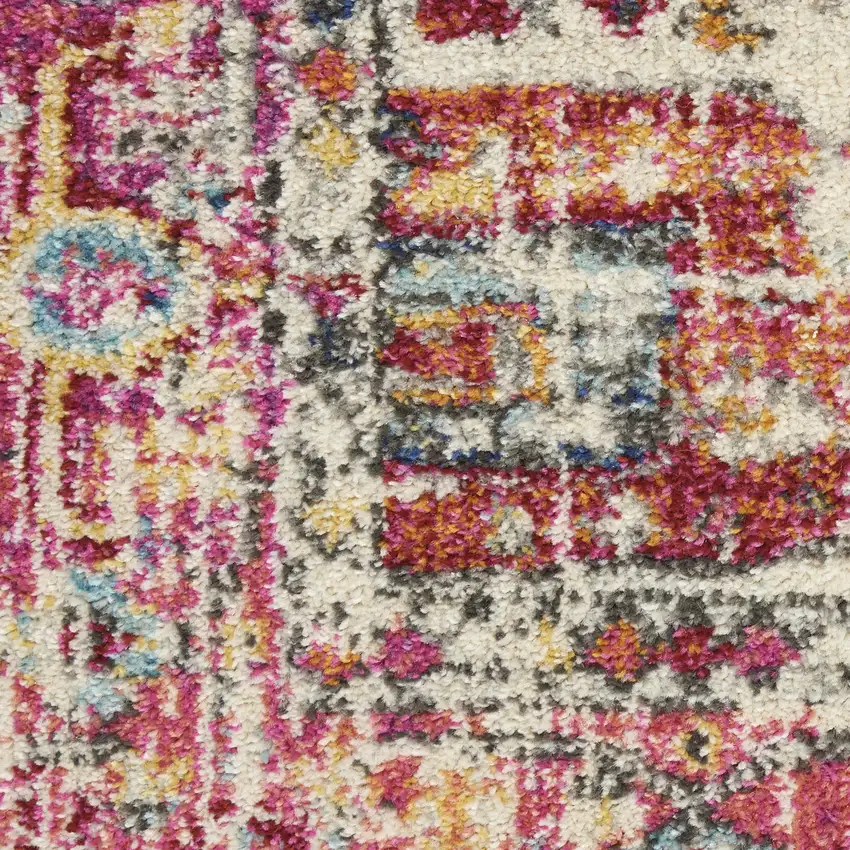 Pink Orange And Ivory Medallion Distressed Area Rug Photo 5