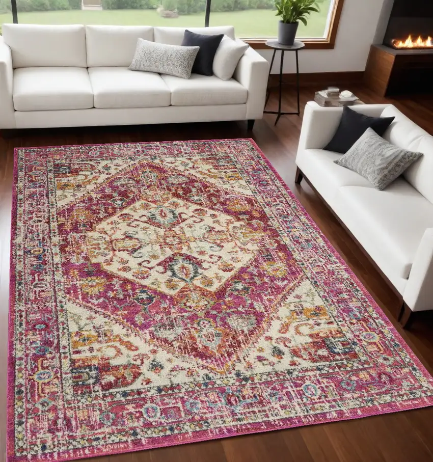 Pink And Ivory Power Loom Area Rug Photo 1
