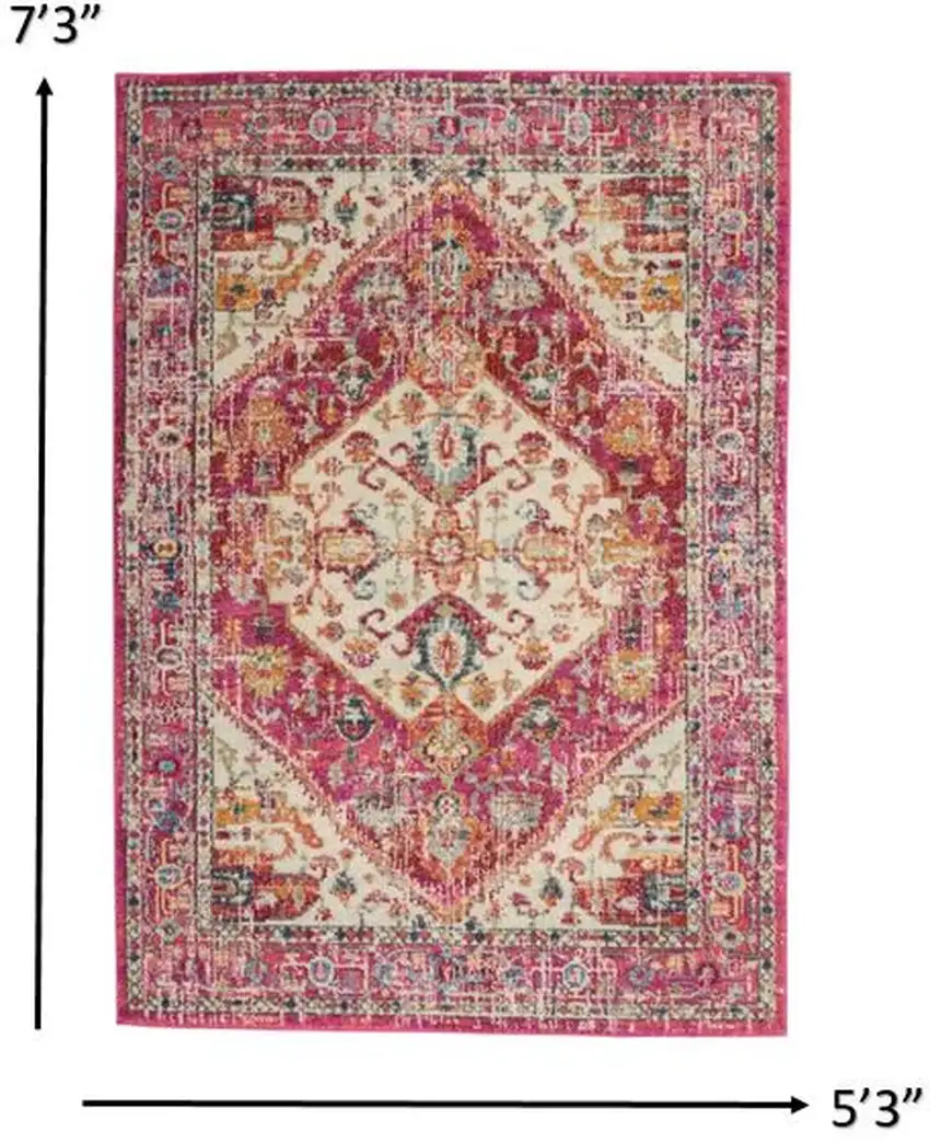 Ivory and Pink Oriental Area Rug Photo 5