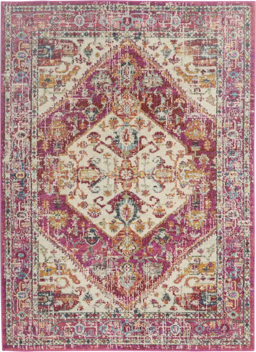 Pink Orange And Ivory Medallion Distressed Area Rug Photo 2