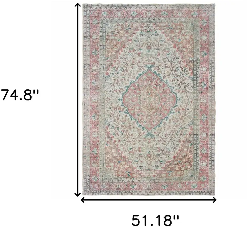 Ivory And Pink Oriental Area Rug Photo 3