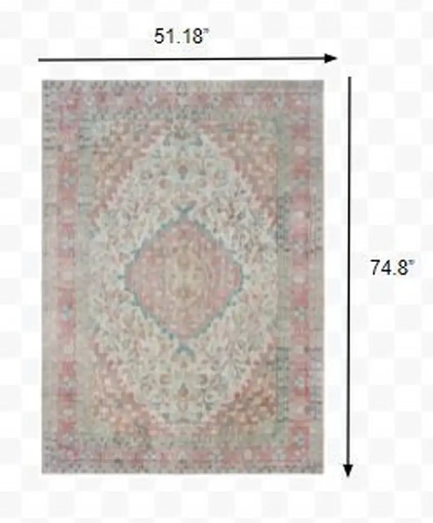 Ivory and Pink Oriental Area Rug Photo 2