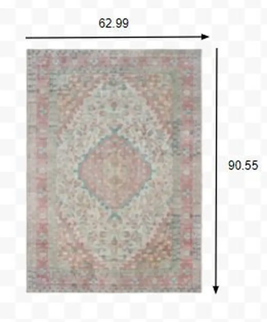 Ivory and Pink Oriental Area Rug Photo 2