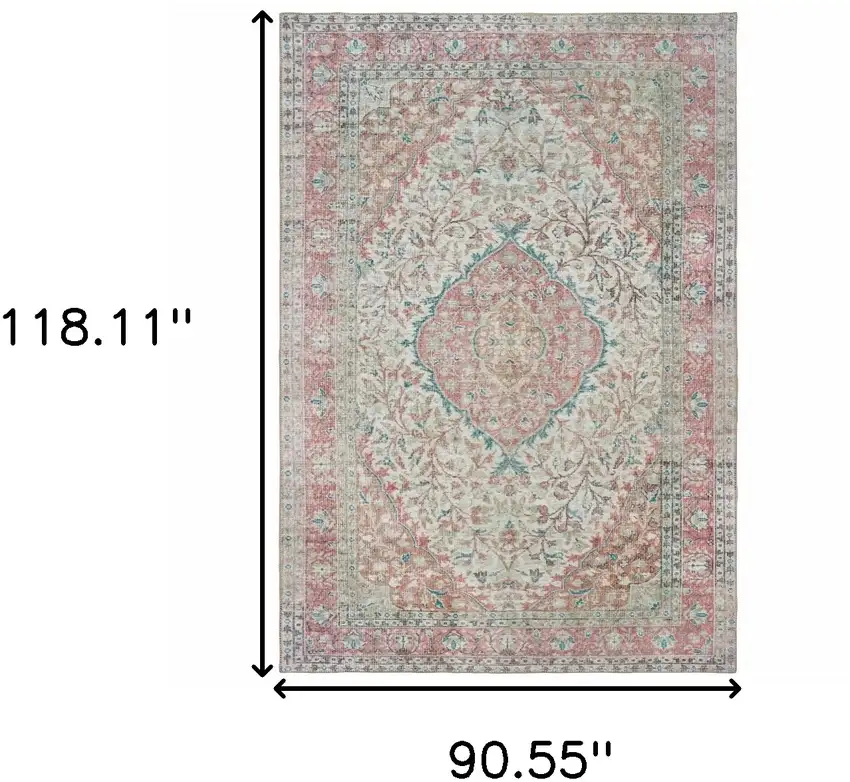 Ivory and Pink Oriental Area Rug Photo 6
