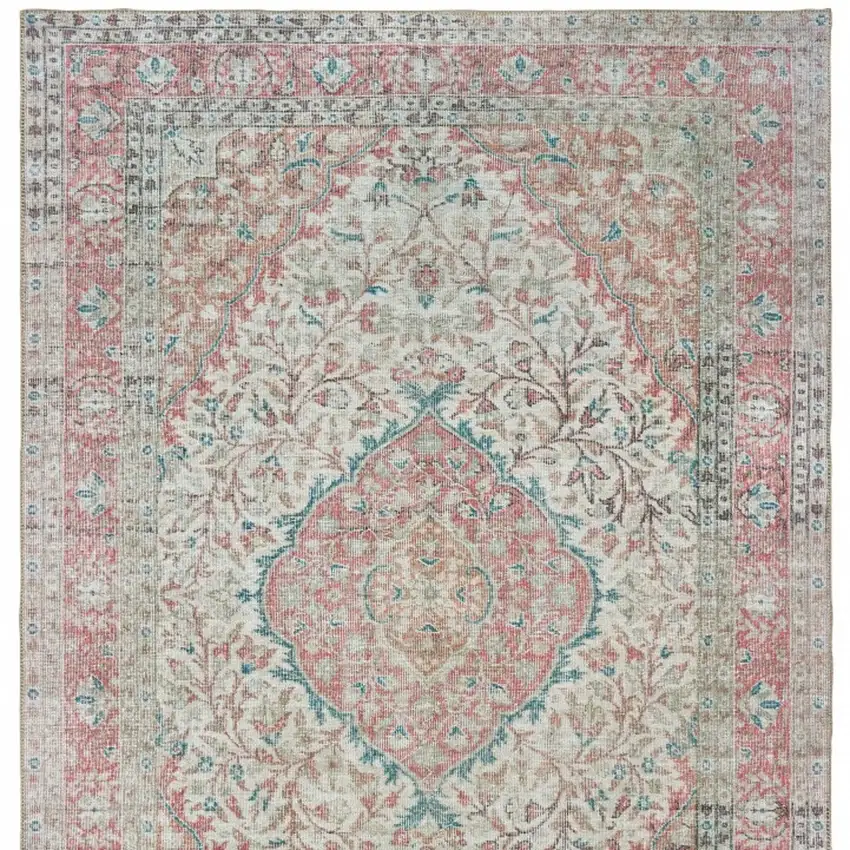 Ivory and Pink Oriental Area Rug Photo 5