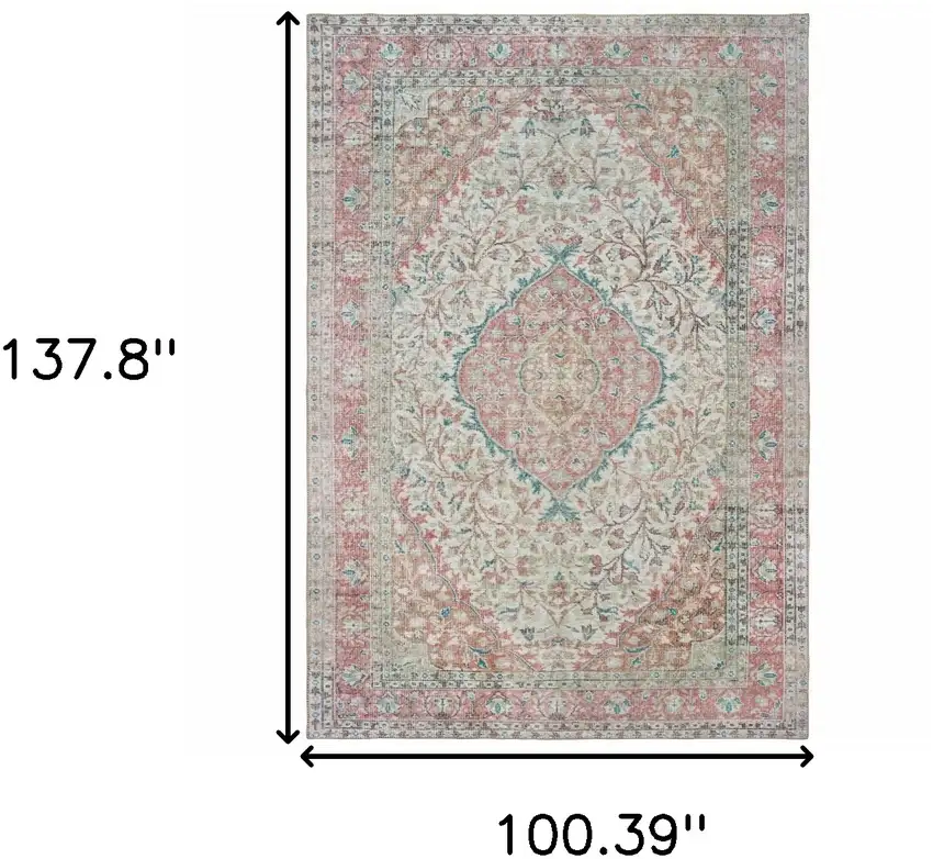 Ivory and Pink Oriental Area Rug Photo 6