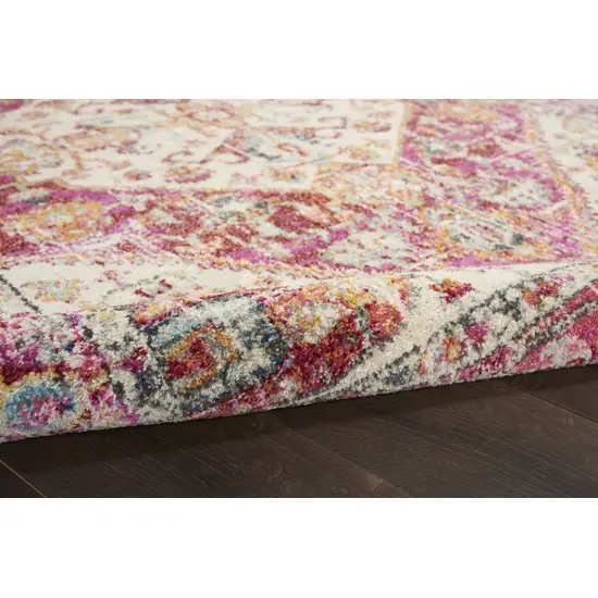 Ivory and Pink Oriental Runner Rug Photo 3