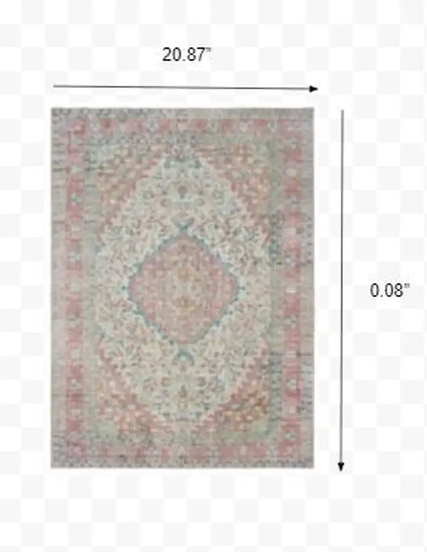 Ivory and Pink Oriental Scatter Rug Photo 2