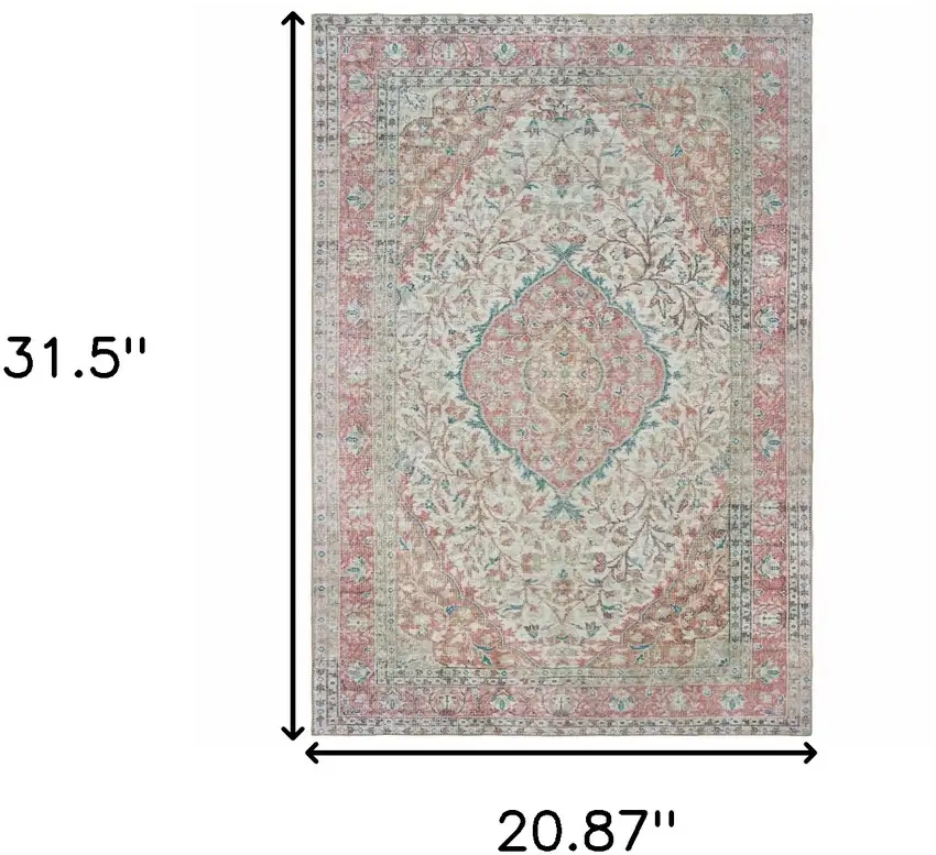 Pink and Ivory Power Loom Area Rug Photo 3
