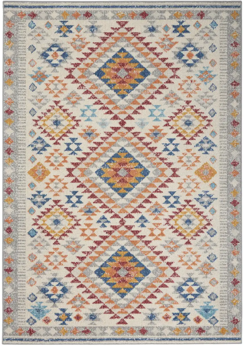 Ivory And Blue Geometric Area Rug Photo 6