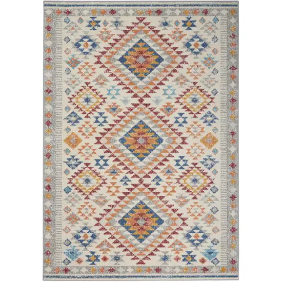 Ivory And Blue Geometric Area Rug Photo 6
