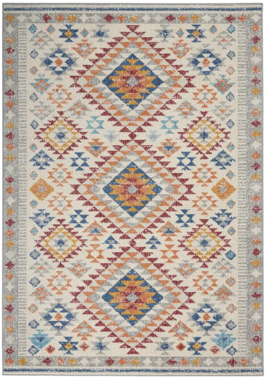 Ivory And Blue Geometric Area Rug Photo 8