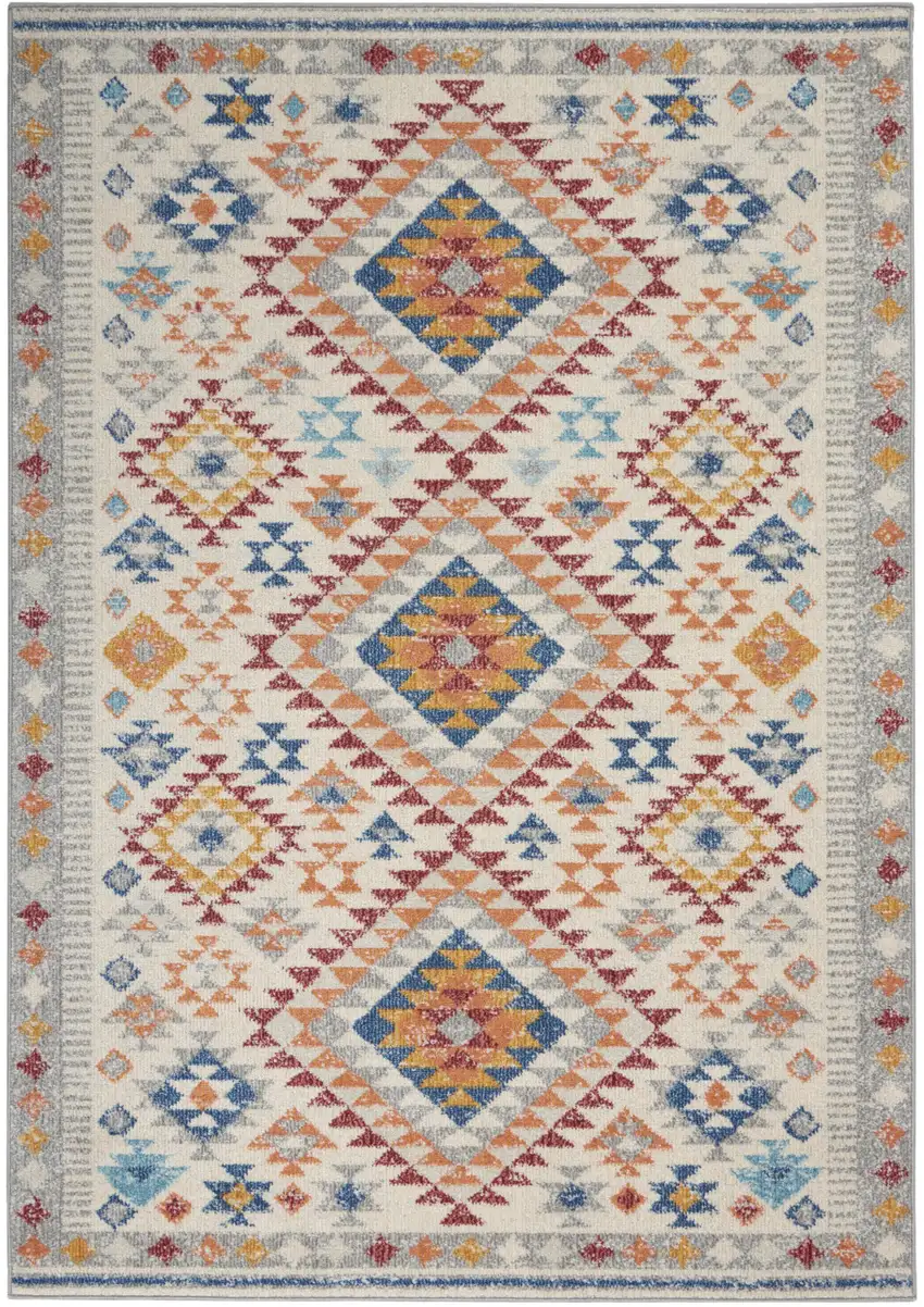 Ivory And Blue Geometric Area Rug Photo 2